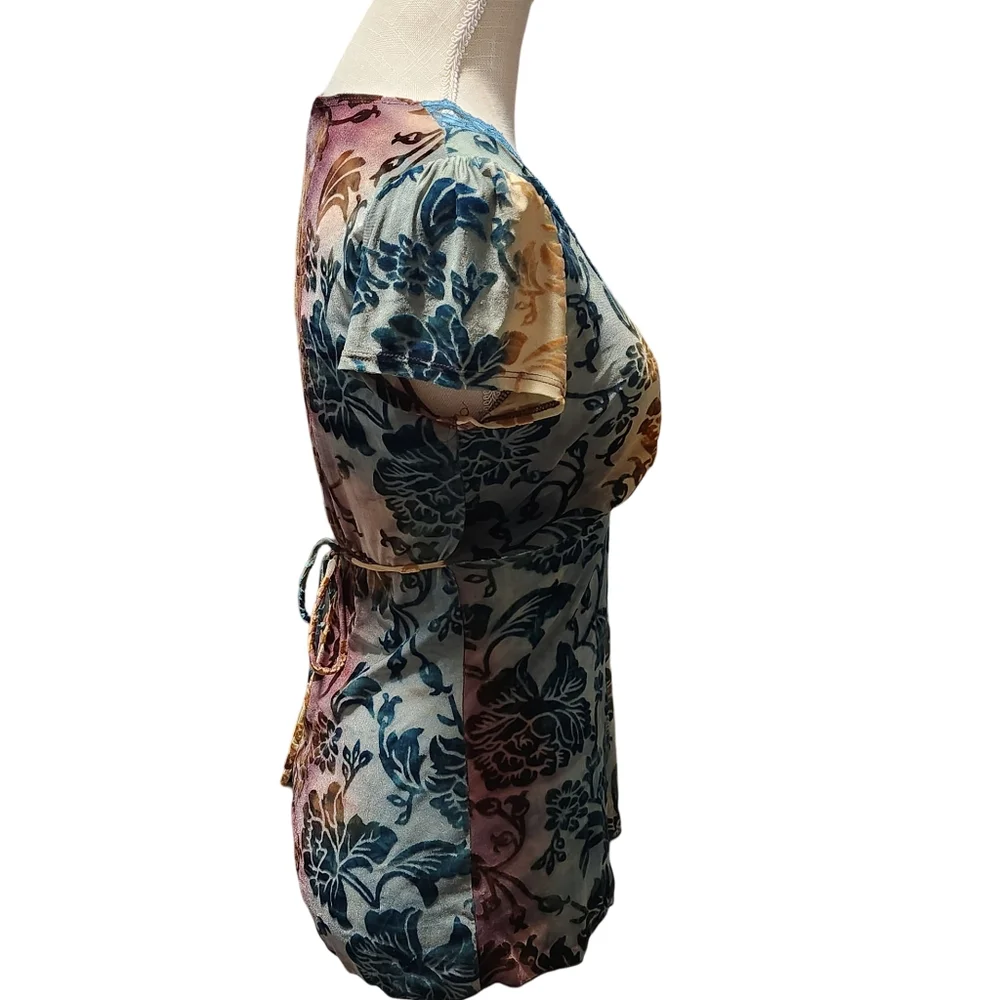 Y2K Velvet Burnout Babydoll Top Womens Small Multicolor Ombre Fairy Whimsigoth - Picture 6 of 11